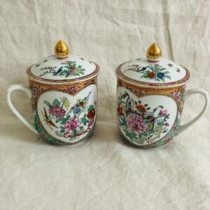 2 vintage Famille rose tea mug with lid
